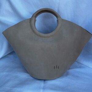 Beige Suede Handbag with Circular Handles